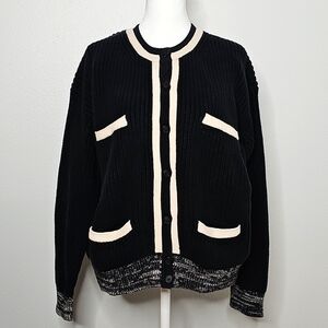 J Crew Women's Black and White Button down Cardigan